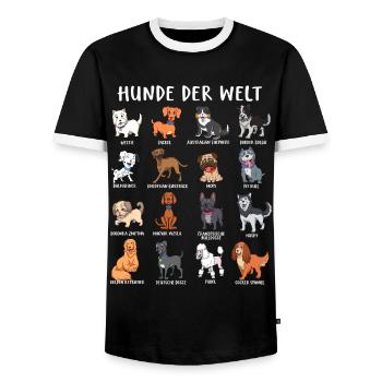 Hunde der Welt - verschiedene Hunderassen - Männer Kontrast-T-Shirt - Schwarz/Weiß - Vorne - AI Model Female 172 light (172cm) & AI Model Male 178 light (178cm)