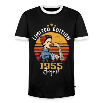 Août 1955 Rétro Vintage Anniversaire Août 1955 - T-shirt contrasté Homme - noir/blanc - Devant - AI Model Female 172 light (172cm) & AI Model Male 178 light (178cm)