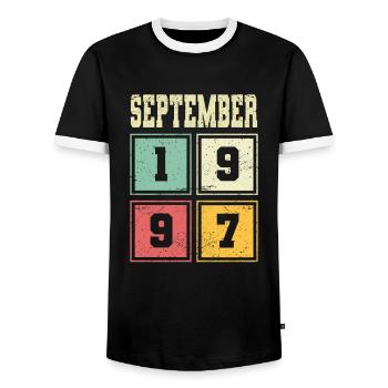 26ème anniversaire Septembre Millésime 1997 Millésime - T-shirt contrasté Homme - noir/blanc - Devant - AI Model Female 172 light (172cm) & AI Model Male 178 light (178cm)