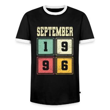 27th Birthday September Vintage 1996 Vintage - Men's Ringer Shirt - black/white - Front - AI Model Female 172 light (172cm) & AI Model Male 178 light (178cm)