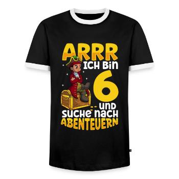 Ich bin 6 - Jungen Pirat - Männer Kontrast-T-Shirt - Schwarz/Weiß - Vorne - AI Model Female 172 light (172cm) & AI Model Male 178 light (178cm)