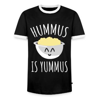 Hummus Is Yummus - Vegan - Men's Ringer Shirt - black/white - Front - AI Model Female 172 light (172cm) & AI Model Male 178 light (178cm)