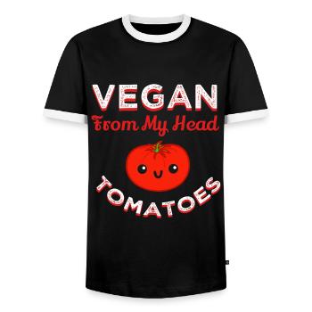 Vegan From My Head Tomatoes - T-shirt contrasté Homme - noir/blanc - Devant - AI Model Female 172 light (172cm) & AI Model Male 178 light (178cm)