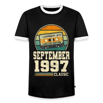 26. Geburtstag September Jahrgang 1997 Vintage - Männer Kontrast-T-Shirt - Schwarz/Weiß - Vorne - AI Model Female 172 light (172cm) & AI Model Male 178 light (178cm)