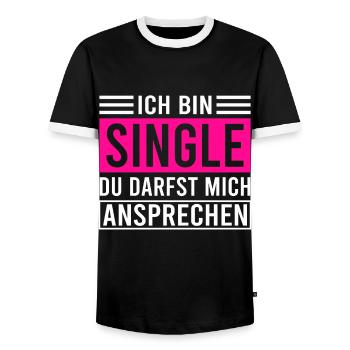 Lustiges Solo Single Frauen Bachelor Junggesellin - Männer Kontrast-T-Shirt - Schwarz/Weiß - Vorne - AI Model Female 172 light (172cm) & AI Model Male 178 light (178cm)