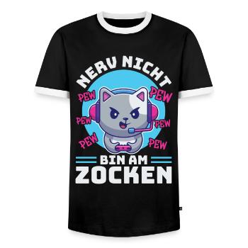 Gaming, Zocken, Videospiel, Grumpy Katze Gamer - Männer Kontrast-T-Shirt - Schwarz/Weiß - Vorne - AI Model Female 172 light (172cm) & AI Model Male 178 light (178cm)
