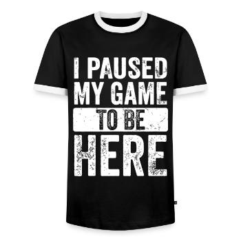 I Paused My Game To Be Here - Men's Ringer Shirt - black/white - Front - AI Model Female 172 light (172cm) & AI Model Male 178 light (178cm)