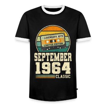 59th Birthday September Vintage 1964 Vintage - Men's Ringer Shirt - black/white - Front - AI Model Female 172 light (172cm) & AI Model Male 178 light (178cm)