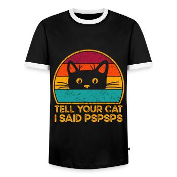 Dites à votre chat que j’ai dit psspsps - T-shirt contrasté Homme - noir/blanc - Devant - AI Model Female 172 light (172cm) & AI Model Male 178 light (178cm)