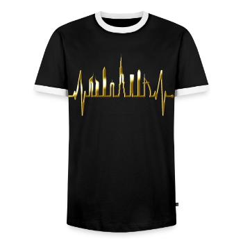 Dubai Skyline Heartbeat Burj Khalifa Silhouette - Men's Ringer Shirt - black/white - Front - AI Model Female 172 light (172cm) & AI Model Male 178 light (178cm)