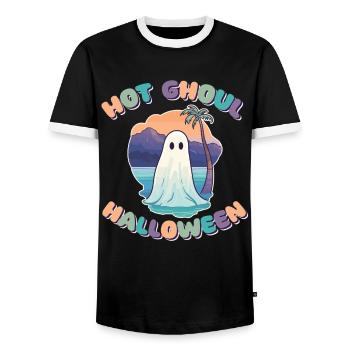Groovy Ghost Palm Beach Hot Ghoul Halloween - Men's Ringer Shirt - black/white - Front - AI Model Female 172 light (172cm) & AI Model Male 178 light (178cm)