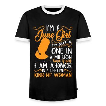 Ich bin ein Juni-Mädchen Schwarze Frauen Zwillinge - Männer Kontrast-T-Shirt - Schwarz/Weiß - Vorne - AI Model Female 172 light (172cm) & AI Model Male 178 light (178cm)