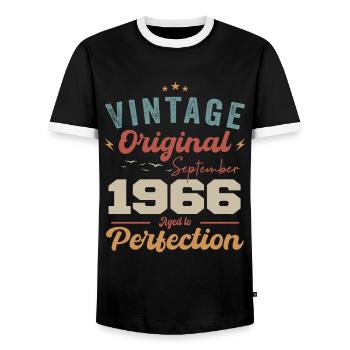 September 1966 Jubilee 1966 September Gift - Men's Ringer Shirt - black/white - Front - AI Model Female 172 light (172cm) & AI Model Male 178 light (178cm)