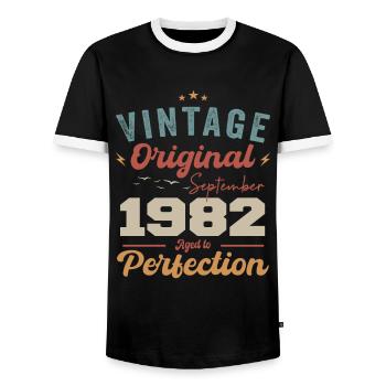 September 1982 Jubilee 1982 September Gift - Men's Ringer Shirt - black/white - Front - AI Model Female 172 light (172cm) & AI Model Male 178 light (178cm)