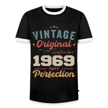September 1969 Jubilee 1969 September Gift - Men's Ringer Shirt - black/white - Front - AI Model Female 172 light (172cm) & AI Model Male 178 light (178cm)