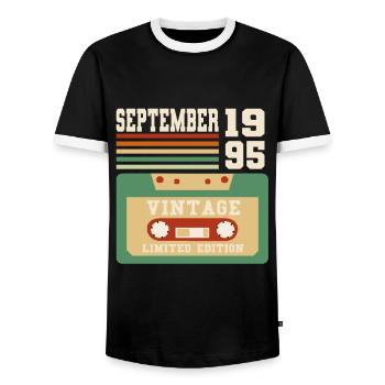 28th Birthday September Vintage 1995 Vintage - Men's Ringer Shirt - black/white - Front - AI Model Female 172 light (172cm) & AI Model Male 178 light (178cm)