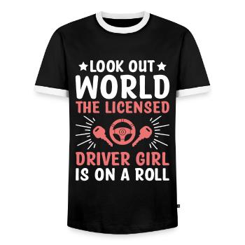 Driving License Passed New Driver Permit Driving S - Men's Ringer Shirt - black/white - Front - AI Model Female 172 light (172cm) & AI Model Male 178 light (178cm)