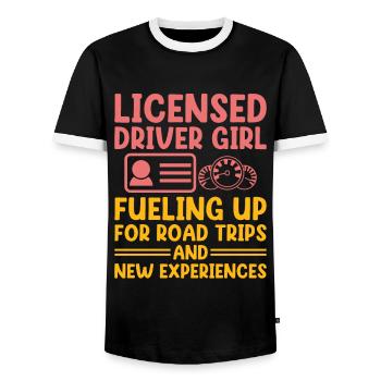 Führerschein bestanden Neuer Führerschein Fahren S - Männer Kontrast-T-Shirt - Schwarz/Weiß - Vorne - AI Model Female 172 light (172cm) & AI Model Male 178 light (178cm)