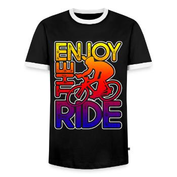 Cycling Cycling Enjoy The Ride - Men's Ringer Shirt - black/white - Front - AI Model Female 172 light (172cm) & AI Model Male 178 light (178cm)