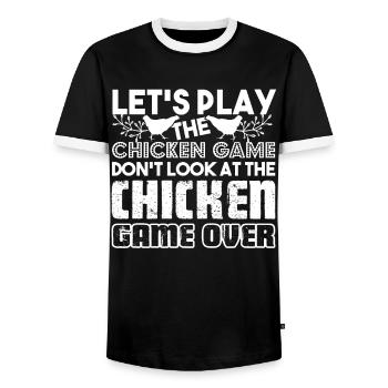 Chicken Let's Play The Chicken Game - Men's Ringer Shirt - black/white - Front - AI Model Female 172 light (172cm) & AI Model Male 178 light (178cm)