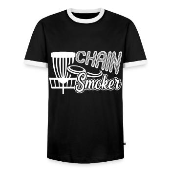 Disc Golf Disc Golf Chain Smoker - Men's Ringer Shirt - black/white - Front - AI Model Female 172 light (172cm) & AI Model Male 178 light (178cm)