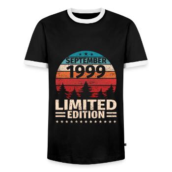 24th Birthday September Vintage 1999 Vintage - Men's Ringer Shirt - black/white - Front - AI Model Female 172 light (172cm) & AI Model Male 178 light (178cm)