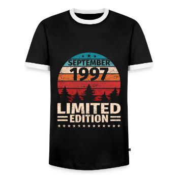26. Geburtstag September Jahrgang 1997 Vintage - Männer Kontrast-T-Shirt - Schwarz/Weiß - Vorne - AI Model Female 172 light (172cm) & AI Model Male 178 light (178cm)