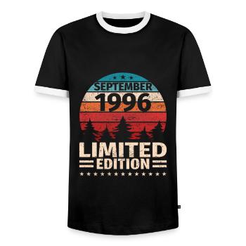 27th Birthday September Vintage 1996 Vintage - Men's Ringer Shirt - black/white - Front - AI Model Female 172 light (172cm) & AI Model Male 178 light (178cm)