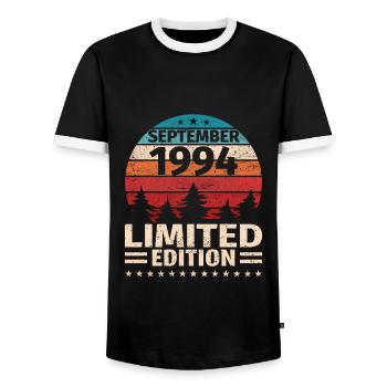 29th Birthday September Vintage 1994 Vintage - Men's Ringer Shirt - black/white - Front - AI Model Female 172 light (172cm) & AI Model Male 178 light (178cm)
