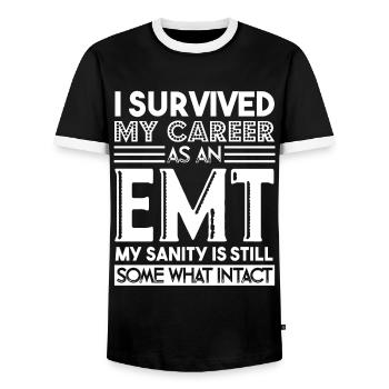 EMT I Survived My Career As An EMT - Men's Ringer Shirt - black/white - Front - AI Model Female 172 light (172cm) & AI Model Male 178 light (178cm)