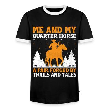 American Quarter Horse Equestrian Horse Lover Hors - Men's Ringer Shirt - black/white - Front - AI Model Female 172 light (172cm) & AI Model Male 178 light (178cm)