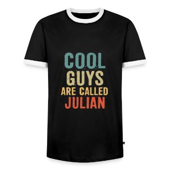 Cool guys are called Julian - Men's Ringer Shirt - black/white - Front - AI Model Female 172 light (172cm) & AI Model Male 178 light (178cm)