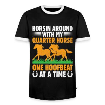 American Quarter Horse Reitpferd Liebhaber Hors - Männer Kontrast-T-Shirt - Schwarz/Weiß - Vorne - AI Model Female 172 light (172cm) & AI Model Male 178 light (178cm)