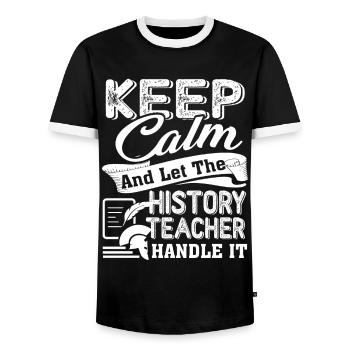 History Teacher Let The History Teacher Handle It - Men's Ringer Shirt - black/white - Front - AI Model Female 172 light (172cm) & AI Model Male 178 light (178cm)