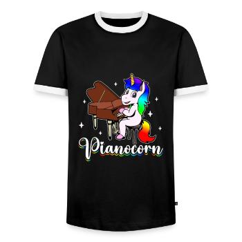 Pianocorn - Licorne au piano - T-shirt contrasté Homme - noir/blanc - Devant - AI Model Female 172 light (172cm) & AI Model Male 178 light (178cm)