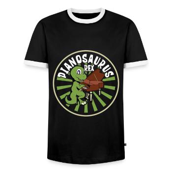 Pianosaurus Rex - TREX at the piano - Men's Ringer Shirt - black/white - Front - AI Model Female 172 light (172cm) & AI Model Male 178 light (178cm)