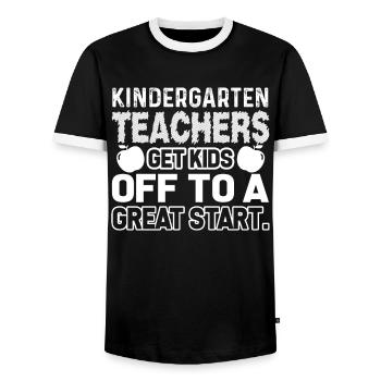 Kindergarten Teachers Get Kids Off To Great Start - Men's Ringer Shirt - black/white - Front - AI Model Female 172 light (172cm) & AI Model Male 178 light (178cm)