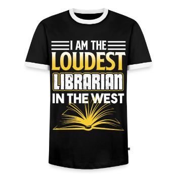 Librarian Loudest Librarian In The West - Men's Ringer Shirt - black/white - Front - AI Model Female 172 light (172cm) & AI Model Male 178 light (178cm)