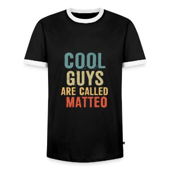 Cool guys are called matteo - Men's Ringer Shirt - black/white - Front - AI Model Female 172 light (172cm) & AI Model Male 178 light (178cm)