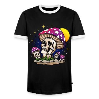 Mushroom skull - Men's Ringer Shirt - black/white - Front - AI Model Female 172 light (172cm) & AI Model Male 178 light (178cm)