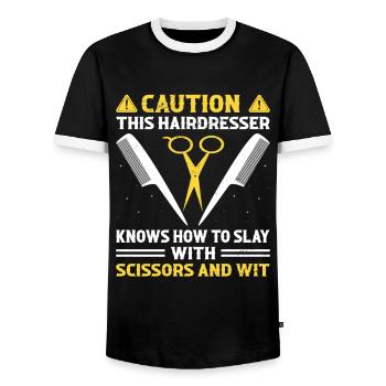 Coiffeur Coiffeur Coiffeur Coiffure Coiffure - T-shirt contrasté Homme - noir/blanc - Devant - AI Model Female 172 light (172cm) & AI Model Male 178 light (178cm)