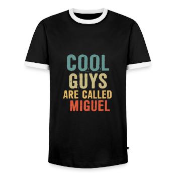 Les mecs cool s’appellent miguel - T-shirt contrasté Homme - noir/blanc - Devant - AI Model Female 172 light (172cm) & AI Model Male 178 light (178cm)