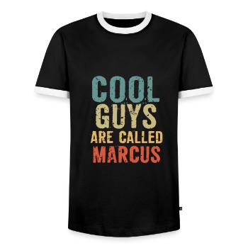 Cool guys are called Marcus - Men's Ringer Shirt - black/white - Front - AI Model Female 172 light (172cm) & AI Model Male 178 light (178cm)
