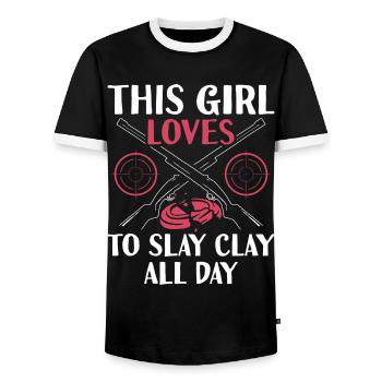 Tontaubenschießen Sprüche | Skeet Hobby Geschenke - Männer Kontrast-T-Shirt - Schwarz/Weiß - Vorne - AI Model Female 172 light (172cm) & AI Model Male 178 light (178cm)