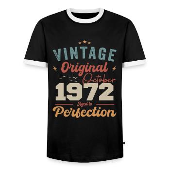Octobre 1972 Cadeau d’anniversaire 1972 Octobre - T-shirt contrasté Homme - noir/blanc - Devant - AI Model Female 172 light (172cm) & AI Model Male 178 light (178cm)