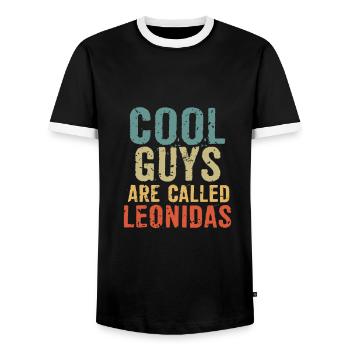 Les mecs cool s’appellent leonidas - T-shirt contrasté Homme - noir/blanc - Devant - AI Model Female 172 light (172cm) & AI Model Male 178 light (178cm)