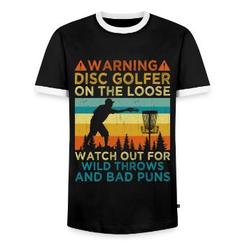 Disc Golf Player Disc Golfer Frisbee Player Par Pu - Men's Ringer Shirt - black/white - Front - AI Model Female 172 light (172cm) & AI Model Male 178 light (178cm)