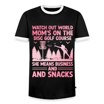 Disc Golf Player Disc Golfer Frisbee Player Par Pu - T-shirt contrasté Homme - noir/blanc - Devant - AI Model Female 172 light (172cm) & AI Model Male 178 light (178cm)