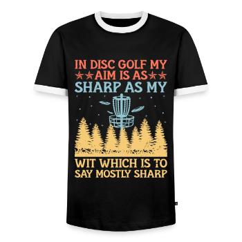 Disc Golf Player Disc Golfer Frisbee Player Par Pu - Men's Ringer Shirt - black/white - Front - AI Model Female 172 light (172cm) & AI Model Male 178 light (178cm)