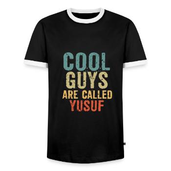 Cool guys are called yusuf - Men's Ringer Shirt - black/white - Front - AI Model Female 172 light (172cm) & AI Model Male 178 light (178cm)